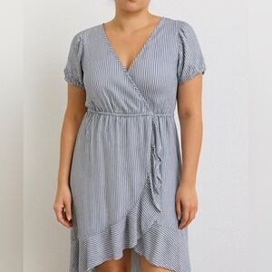 Blue and White Striped High Low Dress Medium